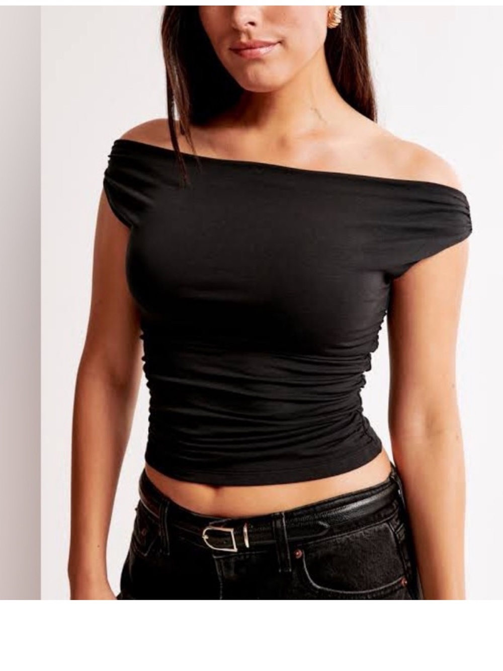 Abercrombie & Fitch Black Off-Shoulder Ruched Crop Top